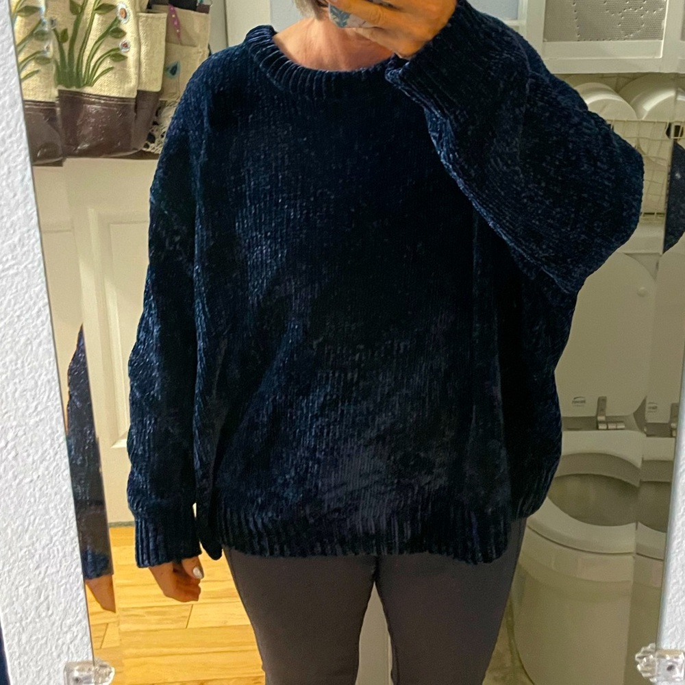Ellos Chenille navy Blue Sweater thick soft